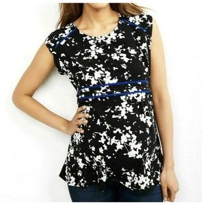 Motherhood Maternity Short Sleeve Blouse with Zipper on the Back and Tie Waist